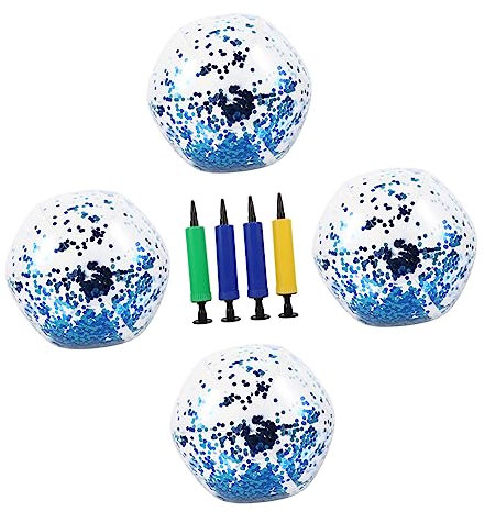 BESTonZON 4pezzi Pallone Gonfiabile Da Spiaggia Trasparente Coriandoli e Glitter Per Ragazzo e Piscina Realizzato in Pvc Resistenza Confezione