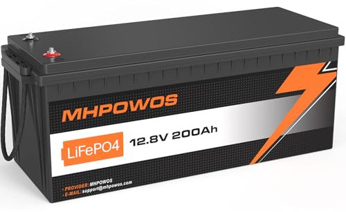 MHPOWOS 12V 200Ah LiFePO4 Lithium Batterie, 100A BMS Tieftemperaturschutz, 2560Wh A-Zellen, 15000 Zyklen für Wohnwagen, Camping, Boote, Solaranlagen, Wohnmobile, WH (10 Jahre Lebensdauer)