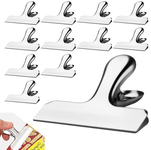 jwtyu 78mm Pince Sachet Alimentaire 12 PCS Pince Sachet Argenté pour Conserver et Préserver les Aliments Cuisine Bureau Maison Photographie