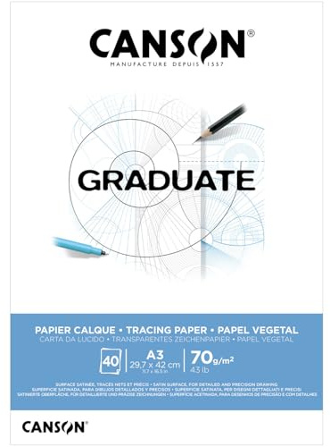 NEU Graduate Zeichentransparentpapier Block, DIN A3, 40 Blatt, 70 g/m²