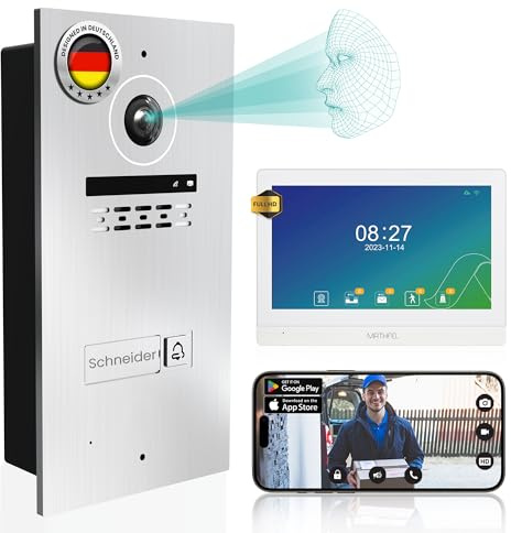 Mathfel Videoportero de 2 hilos con reconocimiento facial y 2 años de garantía, monitor de 9 pulgadas, WiFi, cámara HD de 2 MP, gran angular de 170°, timbre con cámara y apertura de puerta para casa
