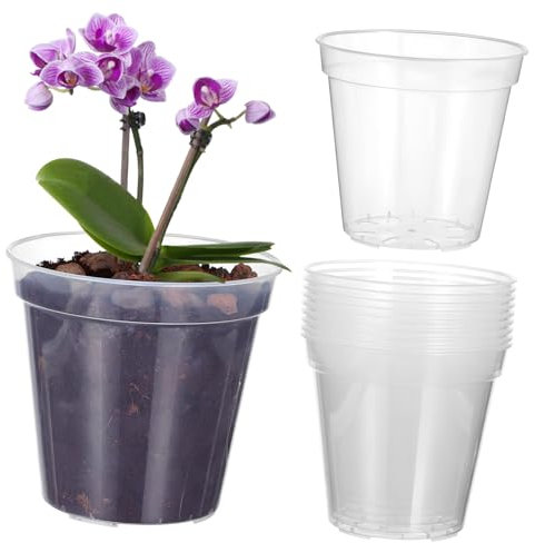 WEKADRIN 10 Pièces Pots à Orchidées Transparents Trous Plastique Pots de Fleurs pour Jardinage Intérieur Extérieur pour Plantes