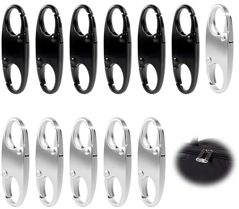 12 Pièces Clips de Fermeture Éclair, Cadenas Sac a Dos Double Attache Zipper Clip Theft Deterrent en Alliage Connecteurs de Fermeture éclair Amovibles pour Sac à Dos Bagages Voyages (Noir, Argent)