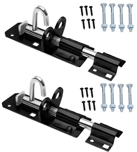 SATARGO 2-Pack Heavy Duty Sliding Gate Bolt Lock, 100mm Black Padbolt with Fixings for Sheds, Gates and Outdoor Stores