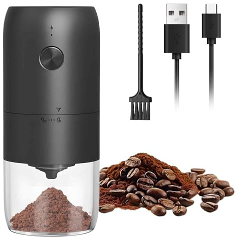 Elektrische Kaffeemühle Kabellos, Hochwertige Materialien Kaffee und Gewürzmühle, Einstellbare Mahlgrade Kaffeemühle Elektrisch, Effiziente Elektrische Gewürzmühle, für Zuhause und Unterwegs Schwarz