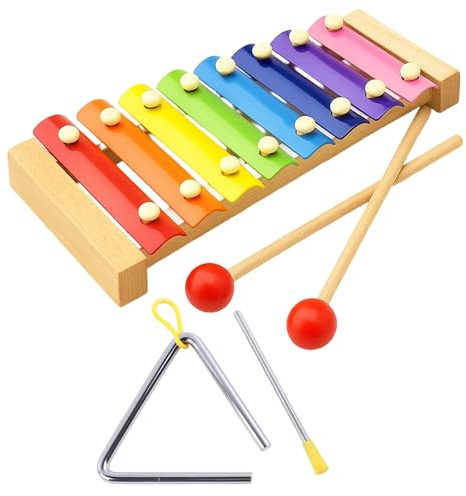 Xylophon Kinder 1 Jahr, 2er-Set Farbiges Holz Glockenspiel mit Schlägeln, xylophon kinder, xylophon baby,Lernspielzeug für Kleinkinder, Geschenk für Geburtstag und Weihnachten