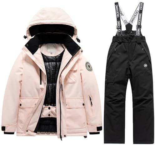 Generisch Combinaison de ski d'hiver chaude pour enfants garçons filles pour temps froid activités de plein air, Noir , 12-13 ans