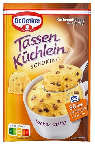 Dr. Oetker Tassenküchlein Schokino 18er Pack, Kuchenmischung für einen Kuchen in der Tasse, mit Vanille-Geschmack & mit Schokoladenstückchen, Tassenkuchen für die Mikrowelle, 18 x 50 g