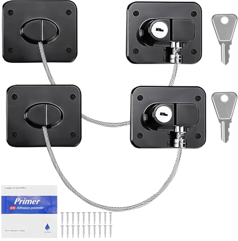 PARFCO 2 Pièces Bloque-Fenêtre Sécurité Enfant avec Clé, Cadenas Frigo Noir sans PerçAge ou Vissable, Protection Fenêtre Enfant pour Réfrigérateur, Lave-Linge et Portes