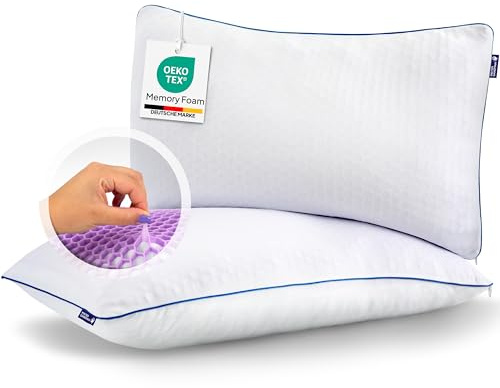 Mister Sandman Kopfkissen 40x80 cm, 2er Set, Orthopädisches Nackenstützkissen mit Memory Foam und Honeycomb GelFlex Grid, Atmungsaktiv und waschbar, für Seiten-, Rücken- und Bauchschläfer
