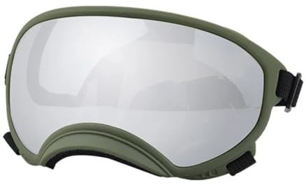Hundglasögon, retro hundglasögon hundglasögon, anti-UV, stark slagtålighet, justerbara, elastiska, ventilerande husdjurssolglasögon (grön och silver, S)