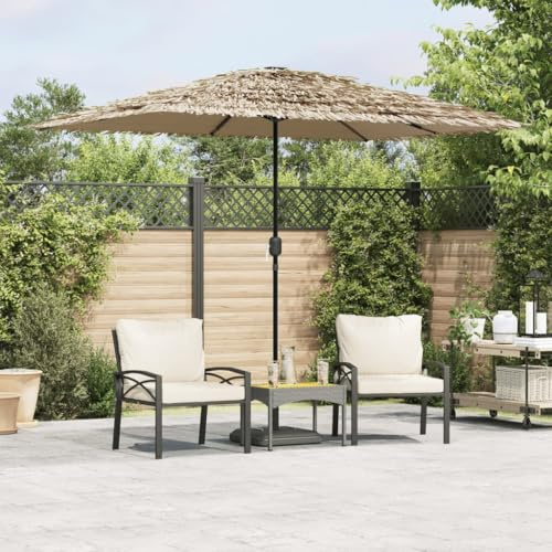 Sombrilla rectangular, marrón, 300 x 200 cm, mecanismo de manivela, protección UV, barra de acero Ø 38 mm, techo de paja de 8 capas, tela de poliéster para terraza de jardín, patio dispensador de