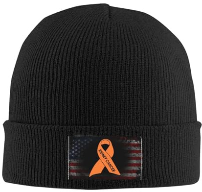 Silston Orange Ribbon Kidney Cancer Awareness Beanie Hats Chunky Winter Warm Knit Hat for Men Women