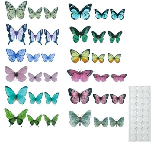 Cosiesnest 34 pegatinas de mariposas coloridas decorativas en 3D con puntos adhesivos para mesa de jardín, nevera, pegatinas de pared, decoración, diario, regalos y fiestas, reutilizables