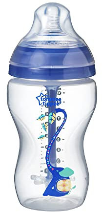 Tommee Tippee Advanced Anti-Colic Baby Bottle Super Soft Teat 3+ Months, 340 ml, Blue with Decorations
