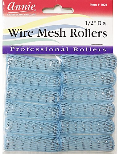 Annie Wire Mesh Rollers – X-Small 1/2 Inch Hair Curlers for Tight Curls & Ringlets, Heatless Styling Tools for Short to Long Hair – 12 Count (Blue)