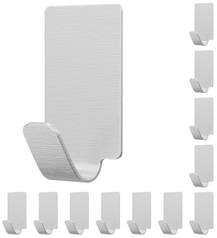 AOMEES 12PCS Self Adhesive Towel Hooks, Heavy Duty Wall Hooks, Waterproof Stainless Steel Hanger, Wall Mount Hooks for Hanging Coat Hook, Hanging Hat Hooks, Towel Hooks – Perfect for Bathroom