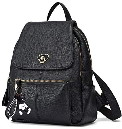 AINUOEY Damen Rucksack Taschen Frauen Elegant Tasche Stadtrucksack Rucksackhandtasche Vintage PU-Leder 73502 1-teilig set Schwarz V4