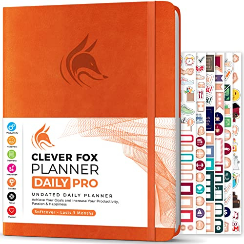 Clever Fox Planner Daily PRO - Daily Life Planner and Gratitude Journal to Increase Productivity, Time Management and Hit Your Goals, Undated, A4 Size - 21.5x28cm, Lasts 3 Months (Orange)