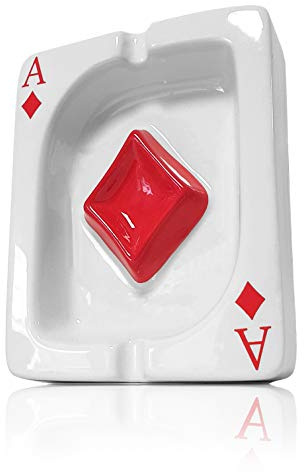 Ganzoo posacenere con tema carte da gioco, design poker con asso di quadri, accessorio per fumatori per tenere il tavolo pulito, decorazione per casa, balcone, bar, taverna e giochi