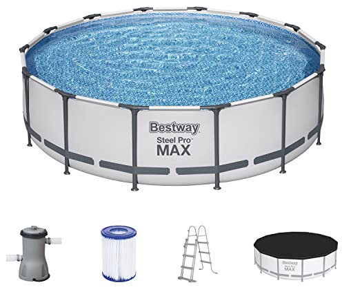 Bestway Steel Pro MAX Frame Pool Komplett-Set mit Filterpumpe Ø 427 x 107 cm, lichtgrau, rund