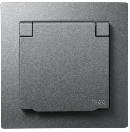McPower Toma de corriente con protección IP44 | FLAIR | 250V~/16A, empotrable, enchufe de pared con tapa abatible, antracita, mate
