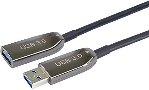 PremiumCord USB 3.2 Optisches Verlängerungskabel 50 m (AOC), Glasfaserkabel, SuperSpeed-Datenkabel bis zu 5 Gbit/s, Ladekabel, USB 3.2 Gen 1 Typ A, Buchse auf Stecker, Farbe Schwarz, Länge 50 m