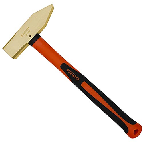 WEDO Martillo mecánico alemán sin chispas con mango de plástico, herramienta de hardware, no magnético, forjado, resistente a la corrosión, bronce de aluminio, BAM/FM/DIN Peso estándar 2000 g