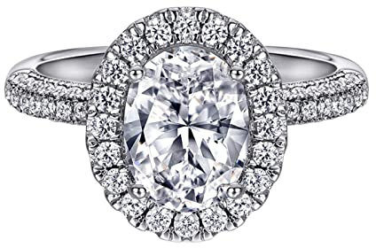 Homxi Ringe für Damen Sterling Silber,Eheringe Trauringe 4 Zinken mit Oval Zirkonia Damenring Hochzeit Silber Größe 57 (18.1)