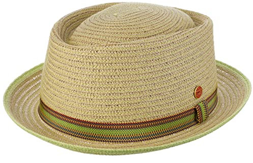 Mayser Andy Green Pork Pie Strohhut Bortenhut UV-Schutz Made in EU Herren Frühling Sommer Natur-grün 58 cm