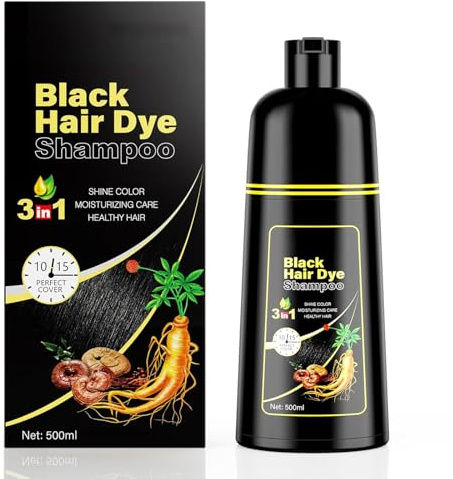 KINGMING Black Hair Dye Shampoo 3 in 1 for Gray Hair, Hair Color Shampoo for Women Men Grey Hair Coverage, Herbal Ingredients Champu Con Tinte Para Canas 500ml (Black).