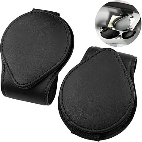 Fousenuk Brillenhalter für Auto, 2 Stück Magnetischer Leder Sonnenbrillenhalter Auto Brillenhalterung Armaturenbrett, Sonnenblende Brille Halterung Aufbewahrung Ticket Karten Brillen-Schwarz