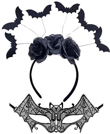 XINDY Halloween Haarreif, Fledermaus Haarreif und Fledermaus maske Halloween Kopfschmuck für Kinder Damen Fledermäusen Kostüm Deko Horror Halloween Karneval Fasching Kostüm Accessoire
