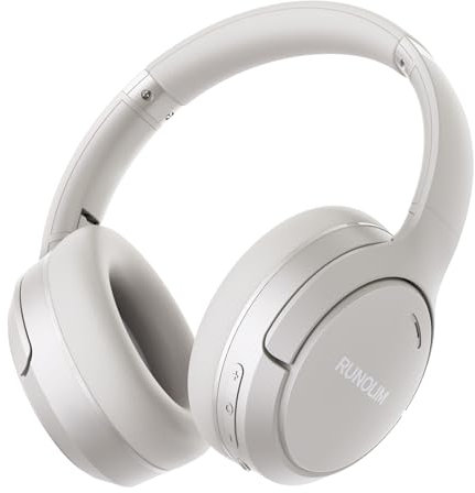 RUNOLIM Casque Bluetooth sans Fil reducteur de Bruit, Casque Bluetooth sans Fil avec Microphone, 65 Heures d'autonomie, Pliable, Audio HiFi, Basses Profondes