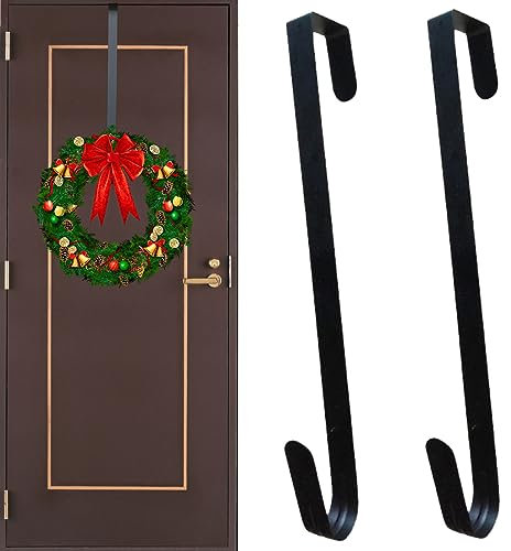 HONGECB 2 Pièces Crochet Couronne De Noël, Crochet à Couronne En Métal, Crochet De Guirlande, Crochets Pour Couronnes, Cintre De Guirlande De Porte Pour La/Noël/Pâques à Suspendre, 31cm, Noir