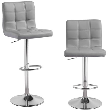 Panana Barhocker 2er-Set, Kunstleder Barstuhl, 360° drehstuhl höhenverstellbare Barstühle Küchenstühle mit Rückenlehne und Fußstütze (Grau)