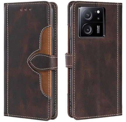 GOKEN Leder Folio Hülle für Xiaomi 13T / Xiaomi 13T Pro, Flip TPU Liner PU Lederhülle Brieftasche Mit Kartensteckplätzen, Handyhülle Schutzhülle Case Cover mit Ständer Funktion,(Braun)