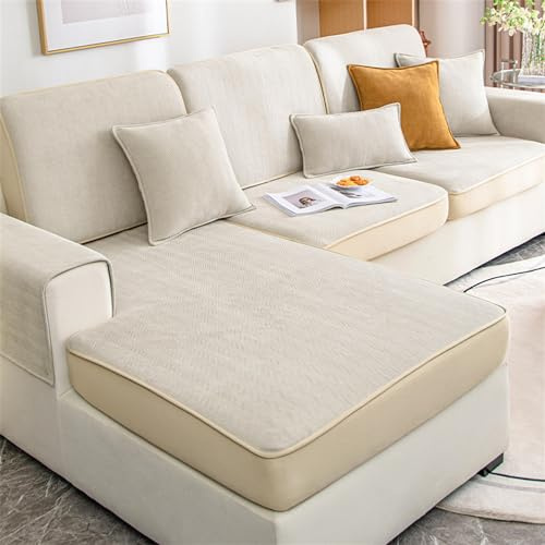 LINGKY Sofa Sitzkissenbezug, Weiche Dicke Sofabezug rutschfeste Couch Kissenbezug, Chenille Sofasitzbezug für 1/2/3 Sitzer Sofa, Bezug für Sofa Sitzkissen (Beige,75x75cm)
