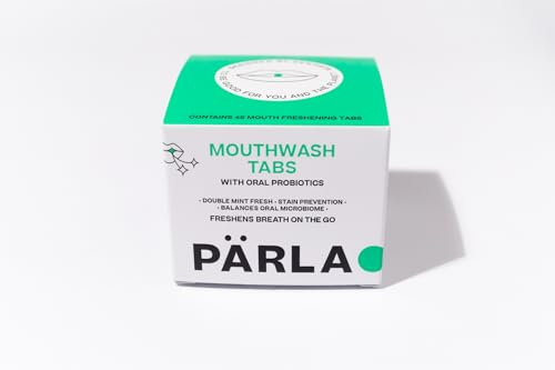 PÄRLA Mouthwash Tablets with Oral Probiotics | One Month Supply | Alcohol Free | Fresh Breath-on-The-go | Stain Prevention | Balances Oral Microbiome