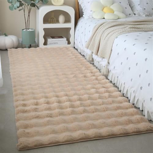 Guetto Hochflor Teppich - Comfy Taupe - Shaggy - Modern - Wohnzimmer, Esszimmer, Schlafzimmer - Fellteppich - Modern Kunstfell Carpet für Schlafzimmer,Camel,80x160 cm