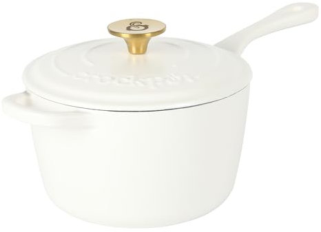 Crock-Pot à sauce en fonte émaillée avec couvercle Blanc lin mat 3 l