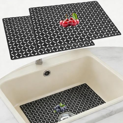 2er-Set Spülbeckenmatte, 30 * 40 cm Rutschfest Schutzmatte für Küche | Zuschneidbare Abtropfmatte Geschirr, PVC Spülenschutzmatte, Edelstahl Keramik-Spülenschutzmatte, Gegen Kratzer im Spülbecke