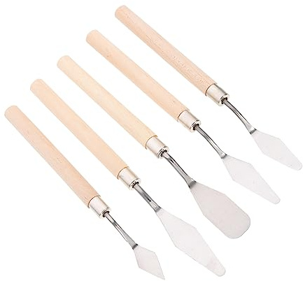 EXCEART Set di 5 Raschietti per Pittura in Acciaio Inossidabile Manico in Legno per Mescolare Colori e Pittura Diretta su Tela per Arte e Artigianato