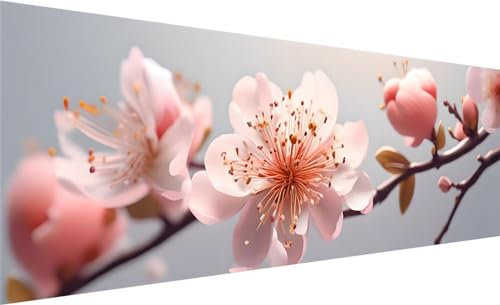 Diamond Painting XXL 300x100 cm, DIY Pfirsichblüte Diamond Painting Eckige Steine Strass Cross Stickerei Kunst Kit, Diamond Painting Zubehör Set Basteln Erwachsene, Diamond Painting Bilder Einfach T-0