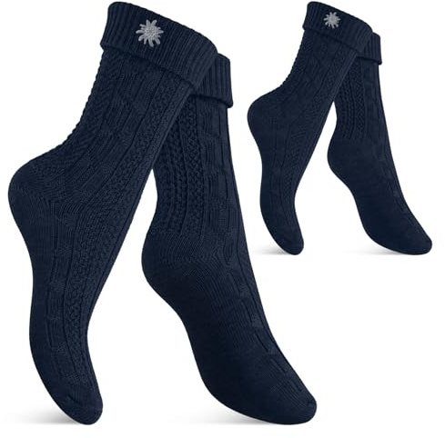 Celodoro Damen und Herren Trachten Socken (2 Paar) mit Edelweiß-Pin Oktoberfest Strümpfe - Marine 43-46