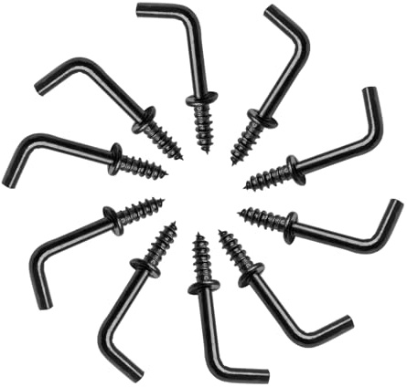 Biaungdo 100 Pack 1/2 L Hooks, Black Screw in Hooks Small L Shaped Hooks Right Angle Screw Hooks 7 Shape Hook Mini Self Tapping Screw Hooks Tiny Metal Screw Hooks for Hanging