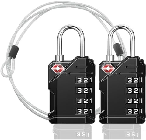 AspenSport 4-stelliges TSA-Schloss 2er Set – Höhere Sicherheit für Kofferschlösser, Reisegepäck, Zahlenschlösser, Kabelschlösser, Vorhängeschlösser mit Metallband für vielfältige Einsätze (Schwarz)