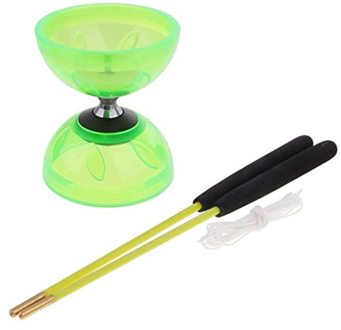 harayaa Dreifach Gelagertes Jonglier Diabolo Spielzeug mit S Set, Grün, 10,5 cm