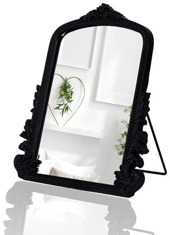 HSDDHOME Schwarzer Vintage-Kosmetikspiegel, Barock-Tisch-Make-up-Spiegel, dekorativer antiker Spiegel für Kommode, Schlafzimmer, Wohnzimmer, 30 x 24,4 cm