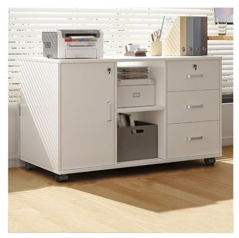 Aktenschrank Büro-Aktenschrank unter dem Schreibtisch, Aufbewahrungsschrank, drei Schubladen, zwei Fächer, eine Tür, Aufbewahrungsschrank aus Holz, abschließbare Pflanzen-Sideboards Büroschrank(Color: